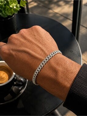 Sterling Silver Moissanite Cuban Link Bracelet 8” Pavé Iced Out S925